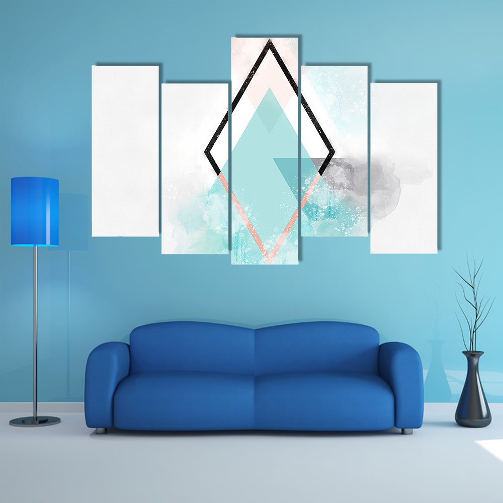 Scandinavian Teal Diamond Abstract Canvas Wall Art
