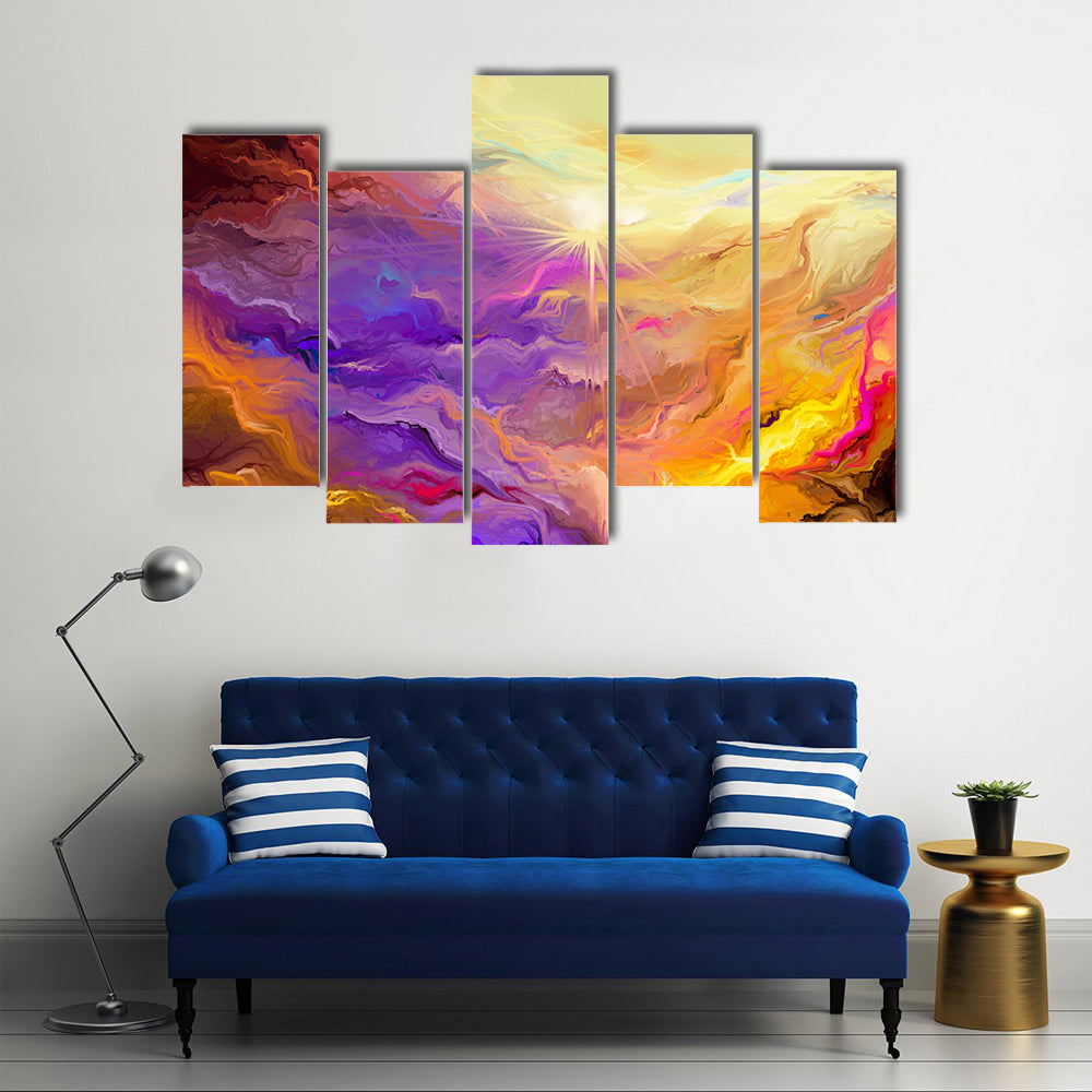 Purple Yellow Brush Stroke Abstract Canvas Wall Art