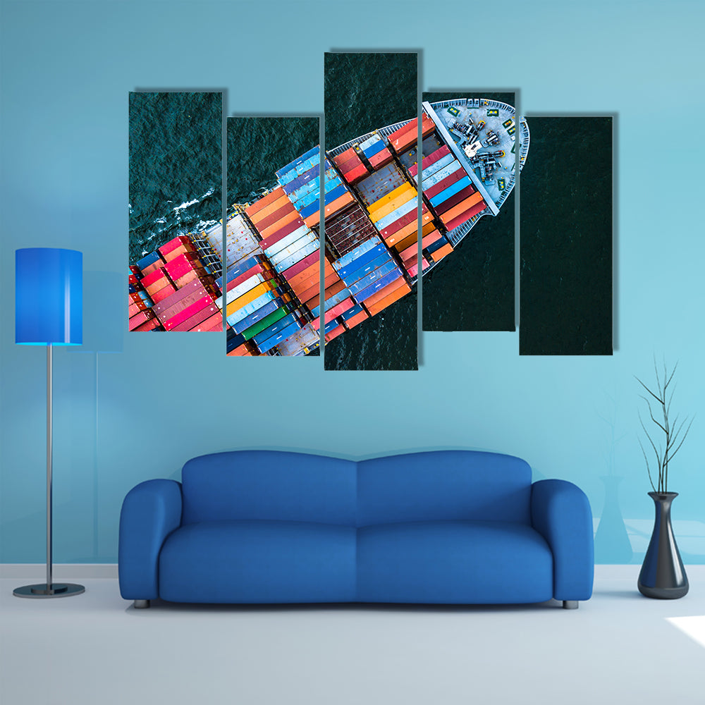 Birds-eye Cargo Ship with Containers Canvas Wall Art