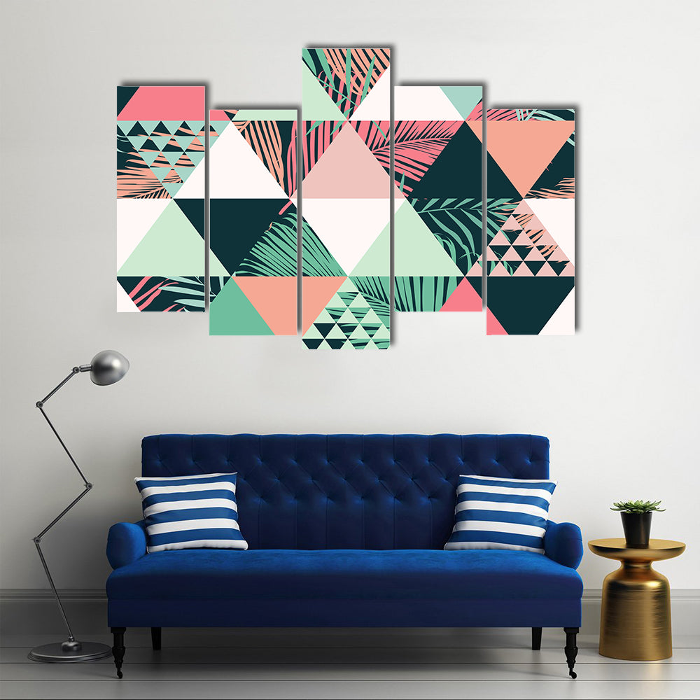 Tropical Geometric Leaves Pattern Canvas Wall Art