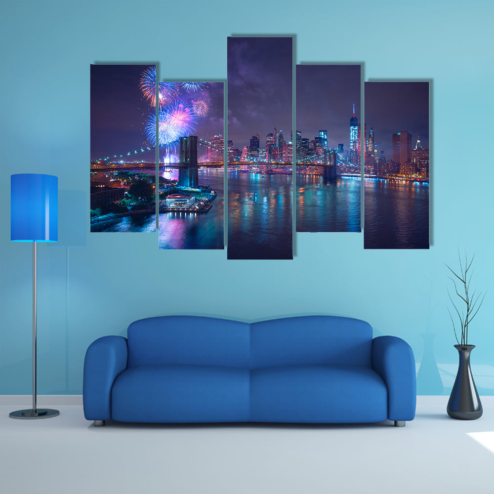 Fourth of July Fireworks Over New York Canvas Wall Art