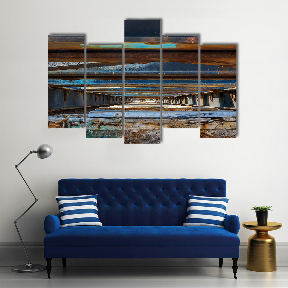 Under Pier Rusted Beams and Weathered Wood Canvas Wall Art