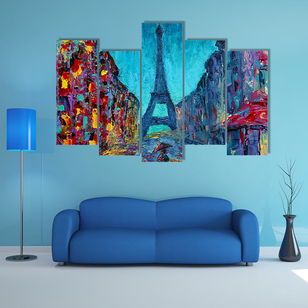 Rainy Paris Street with Eiffel Tower Canvas Wall Art