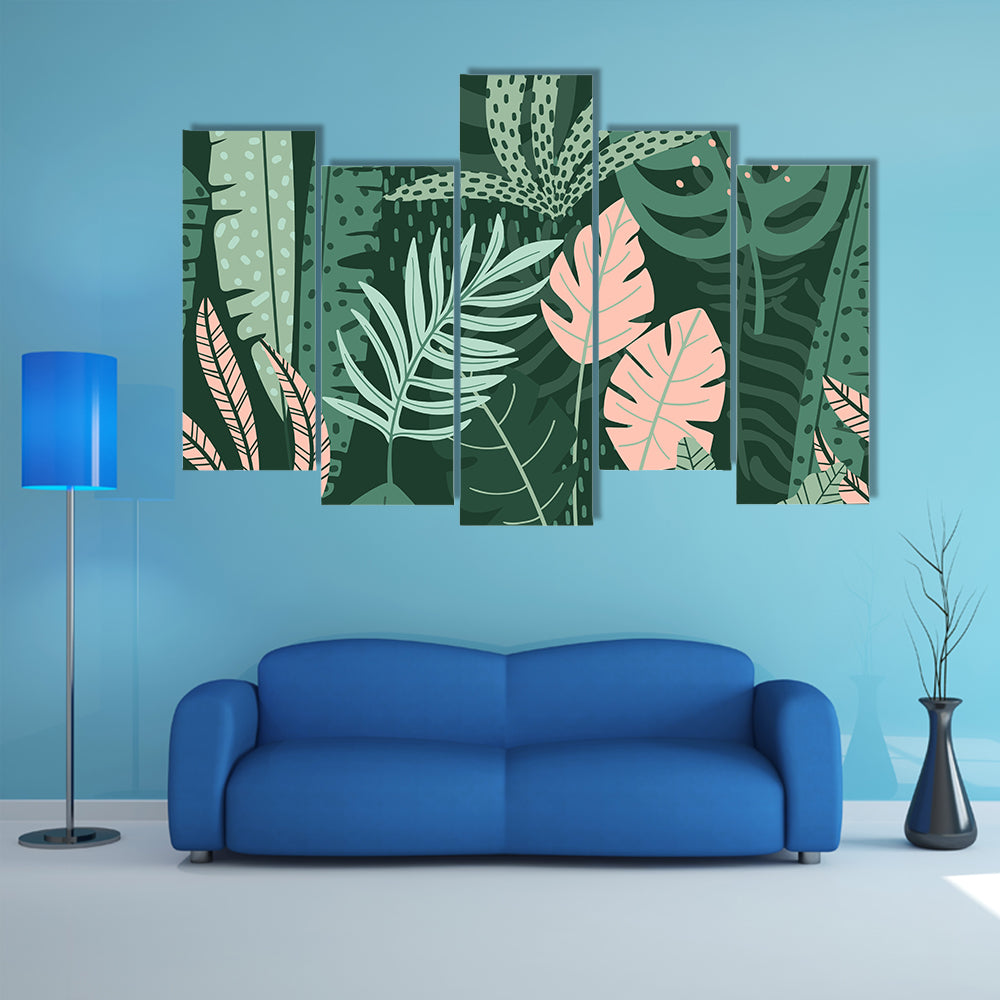 Stylized Tropical Leaves Pattern Canvas Wall Art