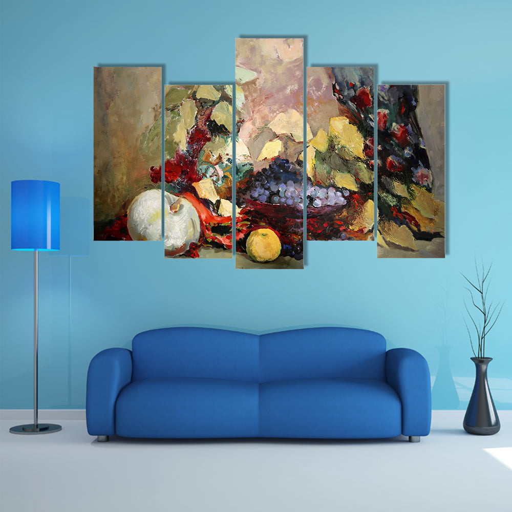 Grapes, Lemon, and Pumpkin Still Life Canvas Wall Art