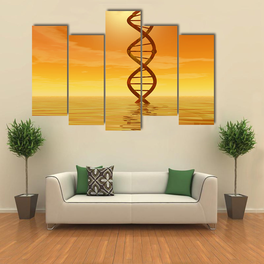 Golden Dna Helix Rising from Water Canvas Wall Art