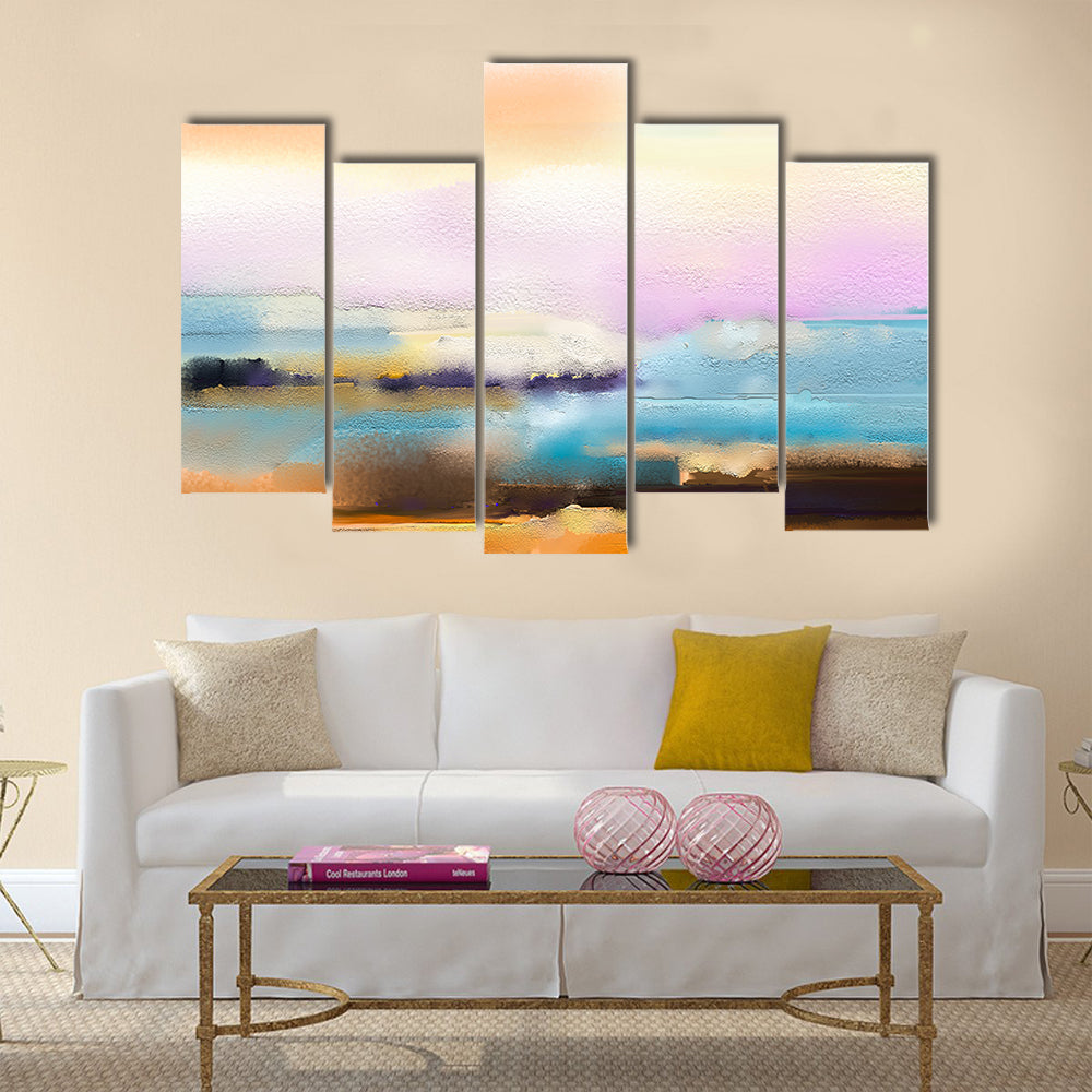Impasto Abstract Horizon in Sunrise Colors Canvas Wall Art