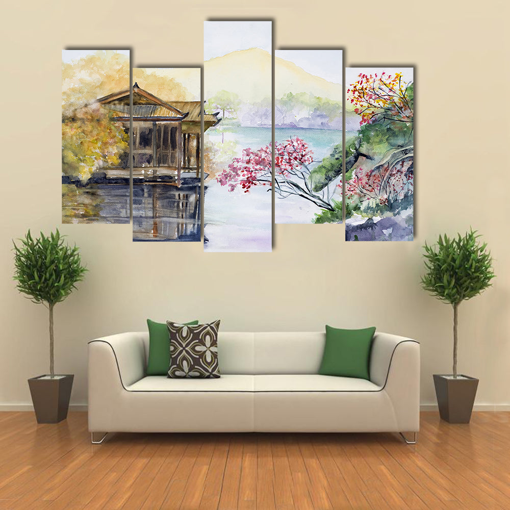 West Lake Pavilion and Blossoms Canvas Wall Art