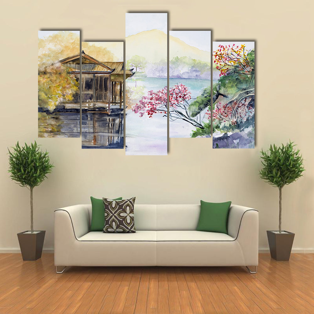 West Lake in Hangzhou Watercolor Landscape Canvas Wall Art