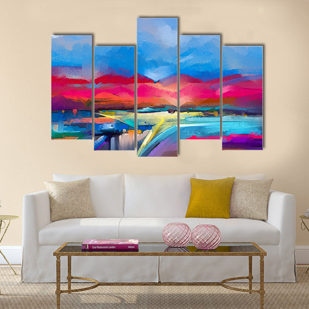 Colorful Abstract Mountain Landscape Canvas Wall Art