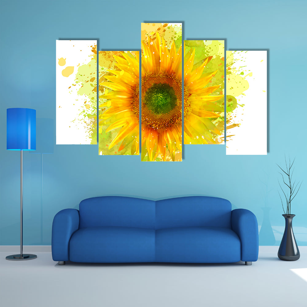 Watercolor Sunflower Splash Canvas Wall Art