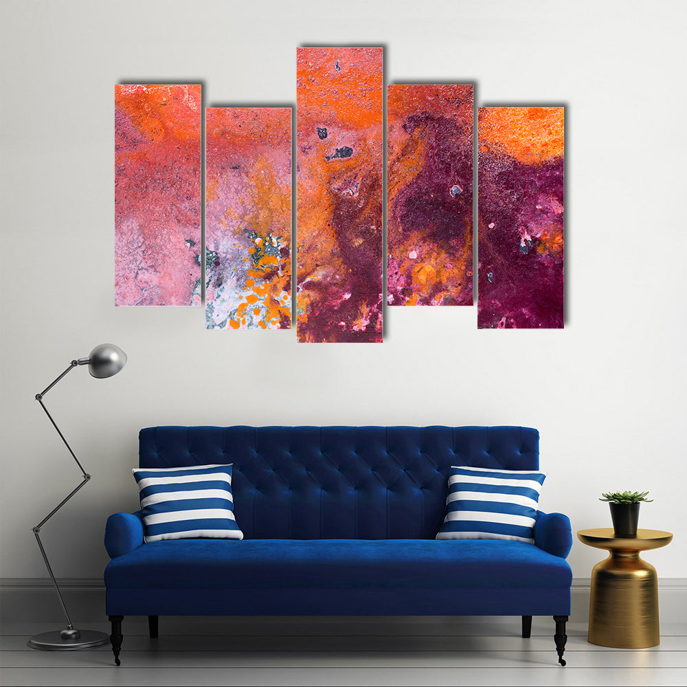Fluid Acrylic Pour Abstract in Orange and Purple Canvas Wall Art