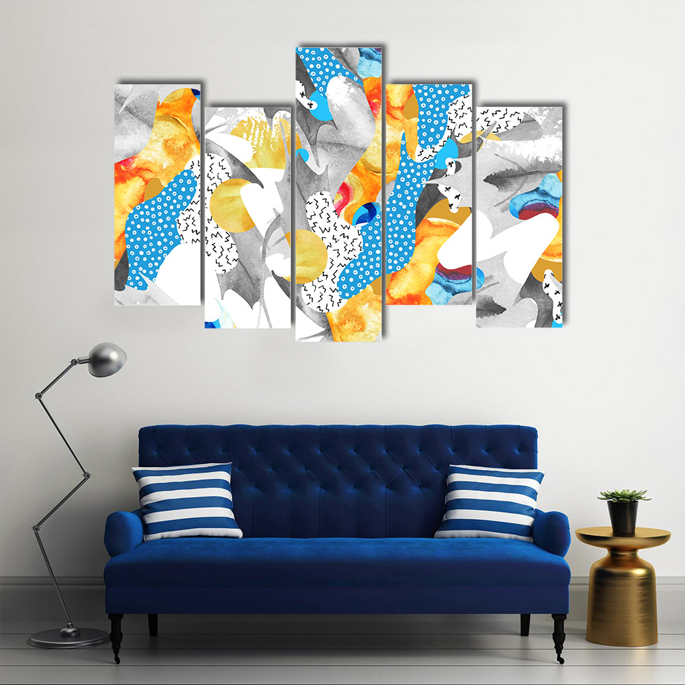 Watercolor Fluid Shapes with Polka Dots Canvas Wall Art