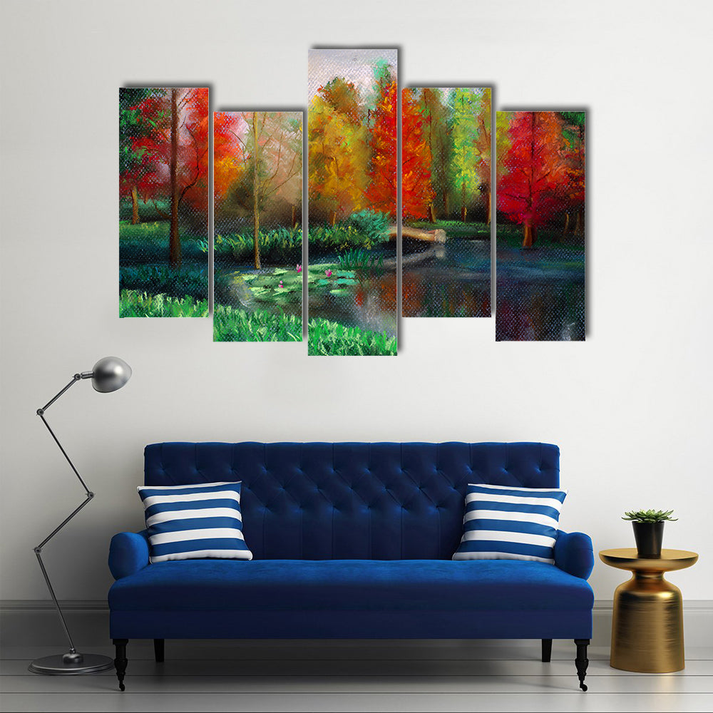 Autumn Lake with Water Lilies Canvas Wall Art