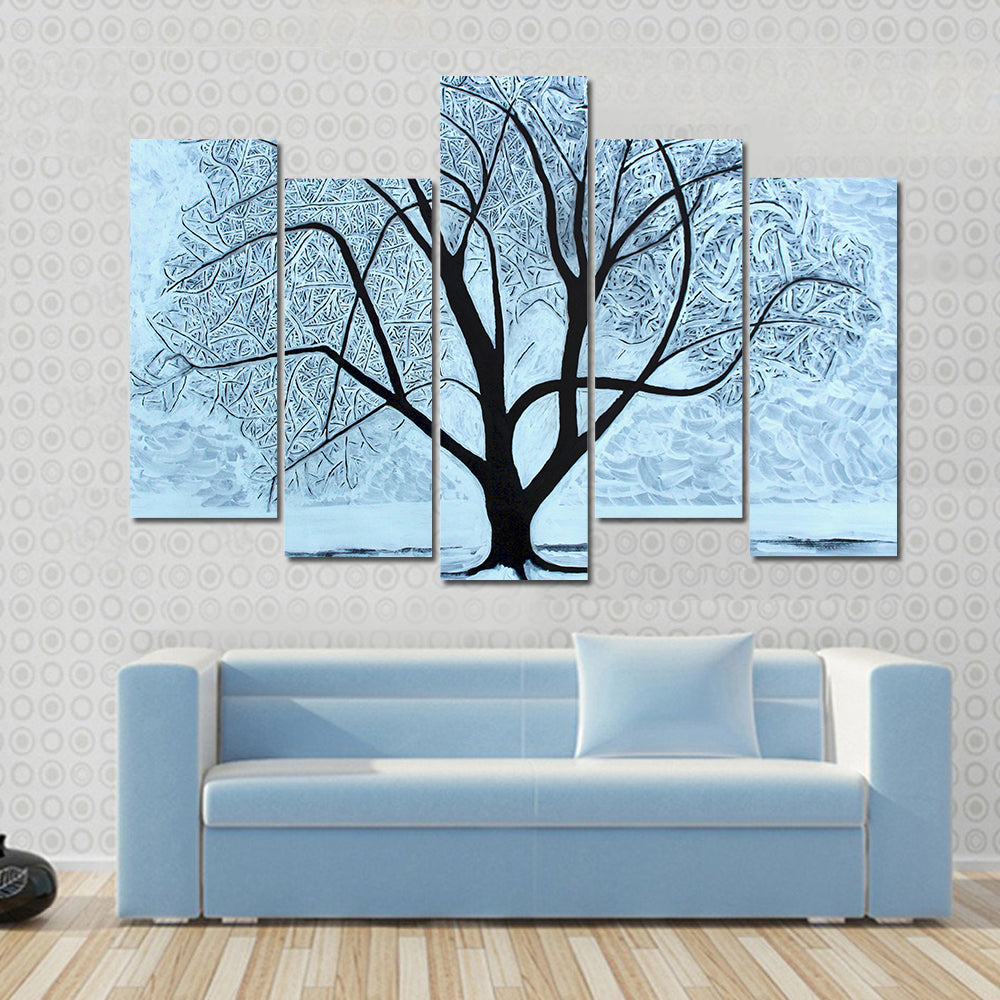Snowy Tree with Lone Figure Canvas Wall Art