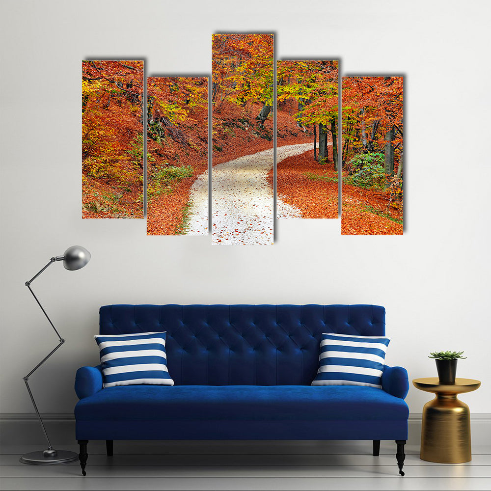 Autumn Misty Forest In Fall Canvas Wall Art