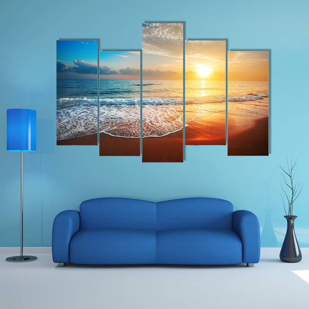 Sea Beach At Sunset Canvas Wall Art