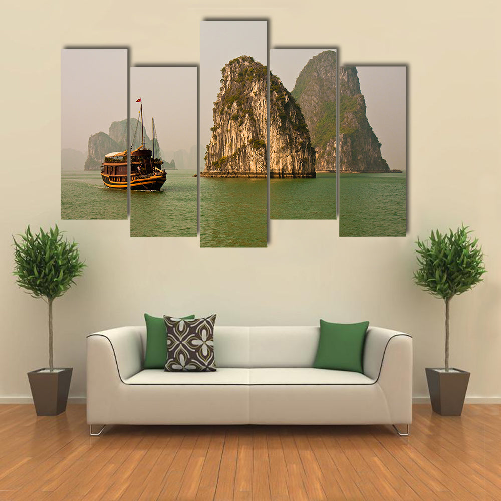 Boat in Halong Bay, Vietnam Canvas Wall Art