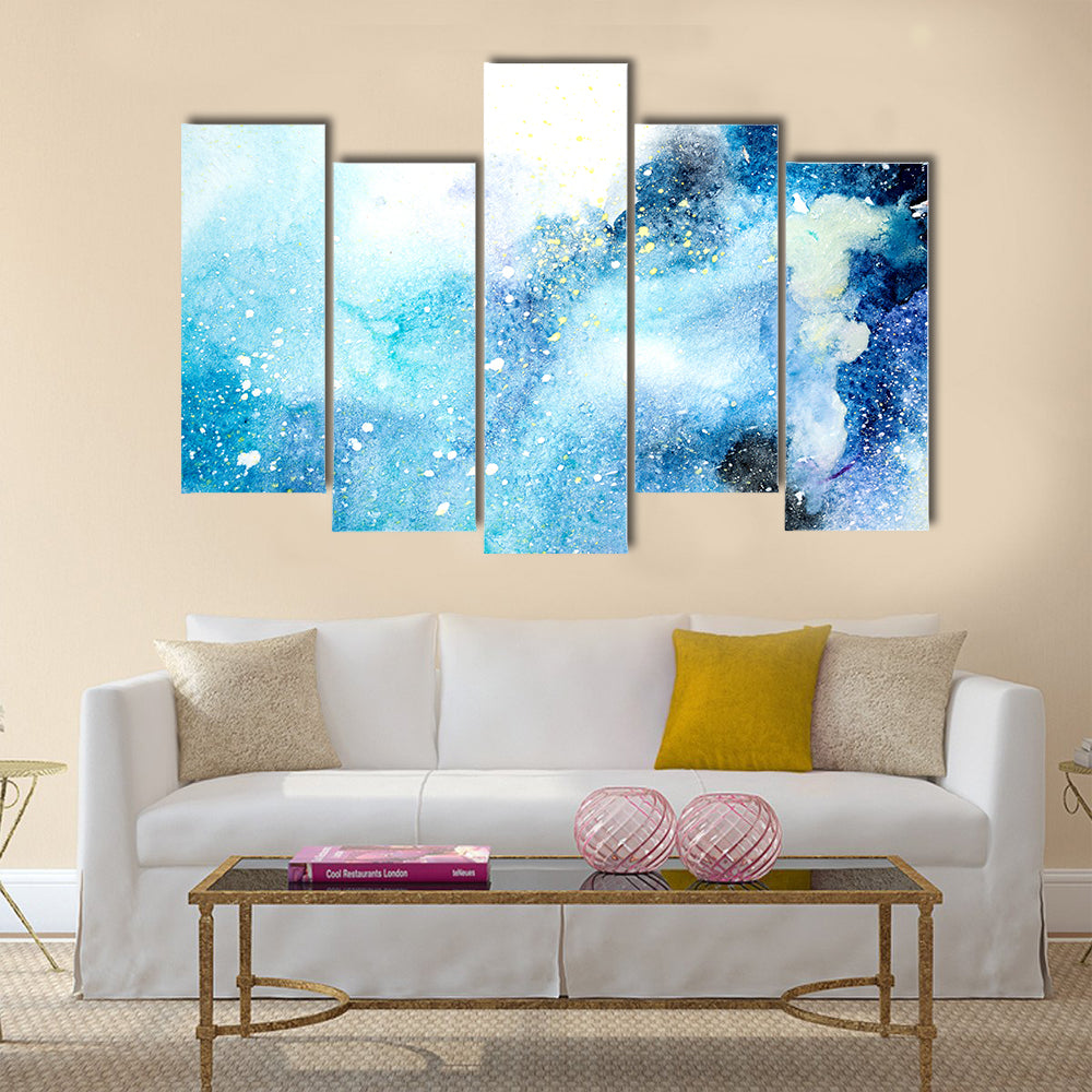 Bluish Watercolor Stains and Drips Canvas Wall Art
