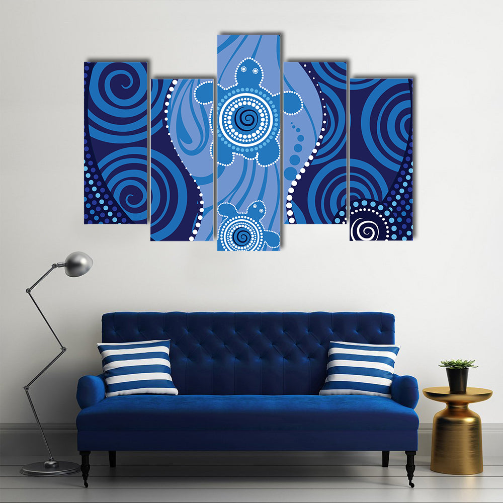 Blue Aboriginal Sea Turtles Dot Painting Canvas Wall Art