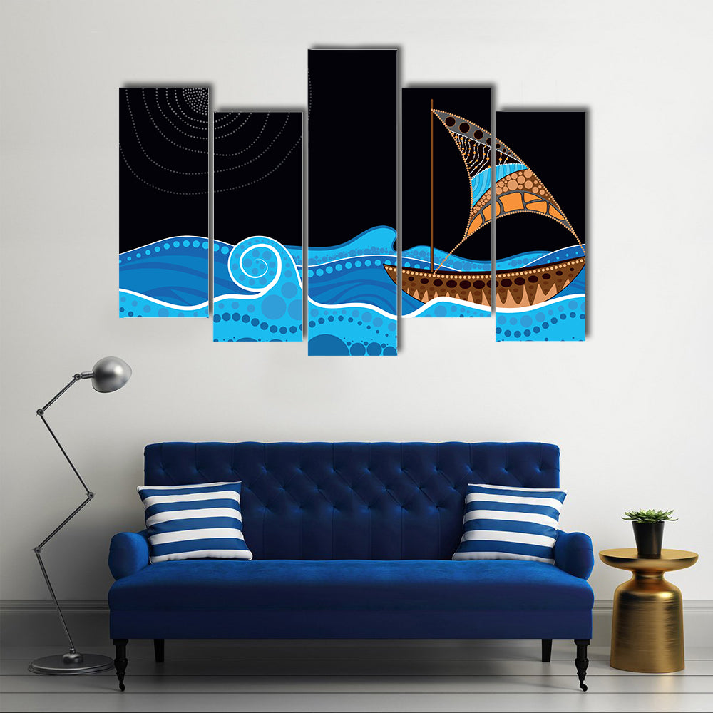 Dotted Sailboat on Starry Sea Canvas Wall Art