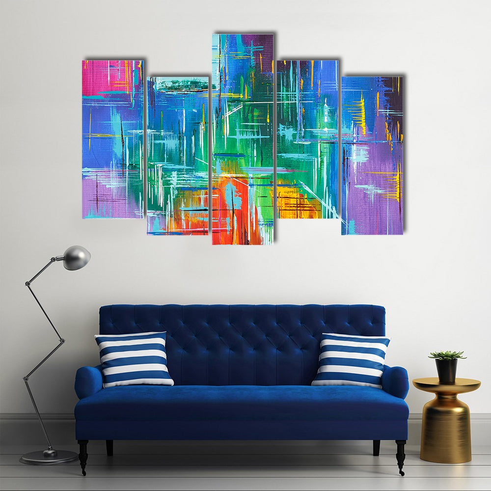Colorful Geometric Grid Abstract Canvas Wall Art
