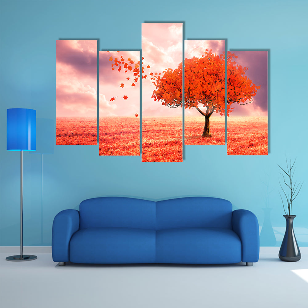 Dreamlike Red Autumn Tree Canvas Wall Art