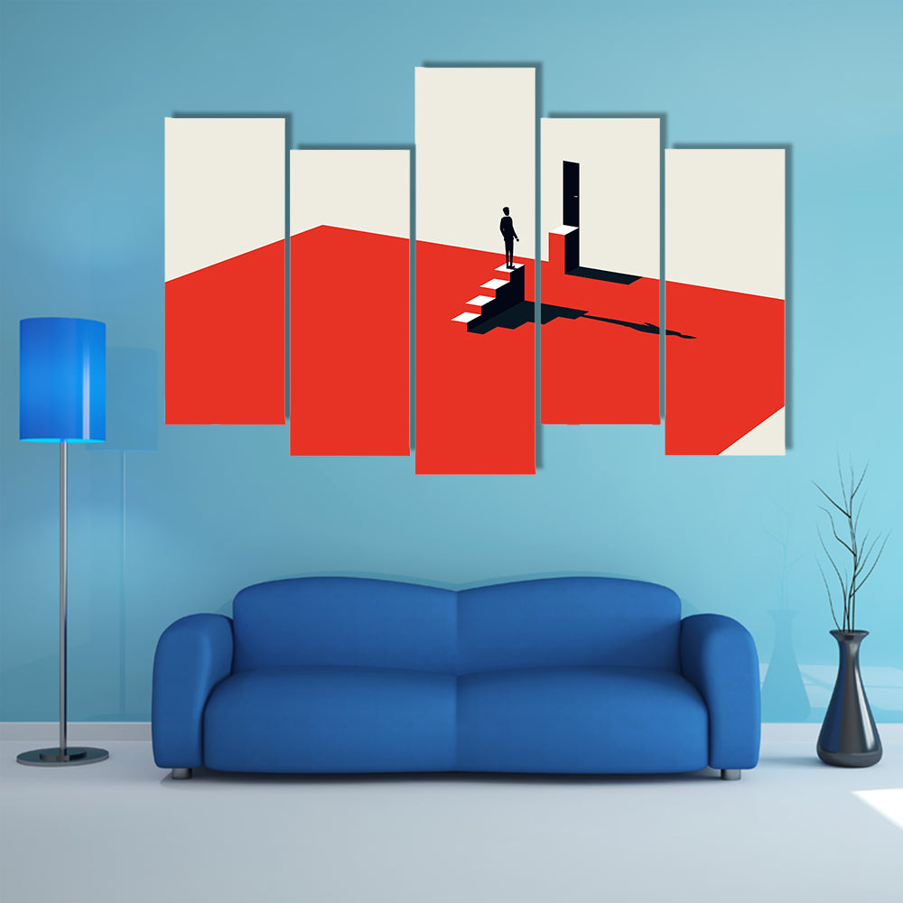 Solitary Figure on Red Stairs Canvas Wall Art