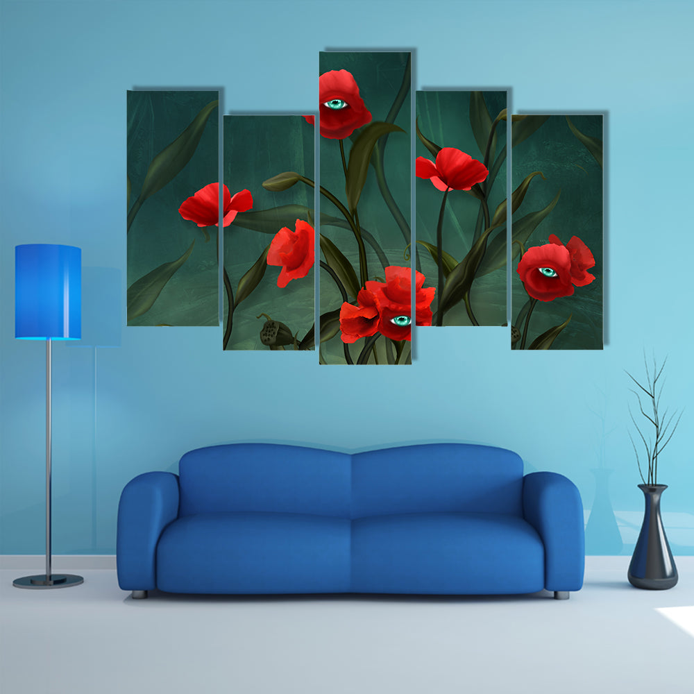 Surreal Poppies with Human Eyes Canvas Wall Art