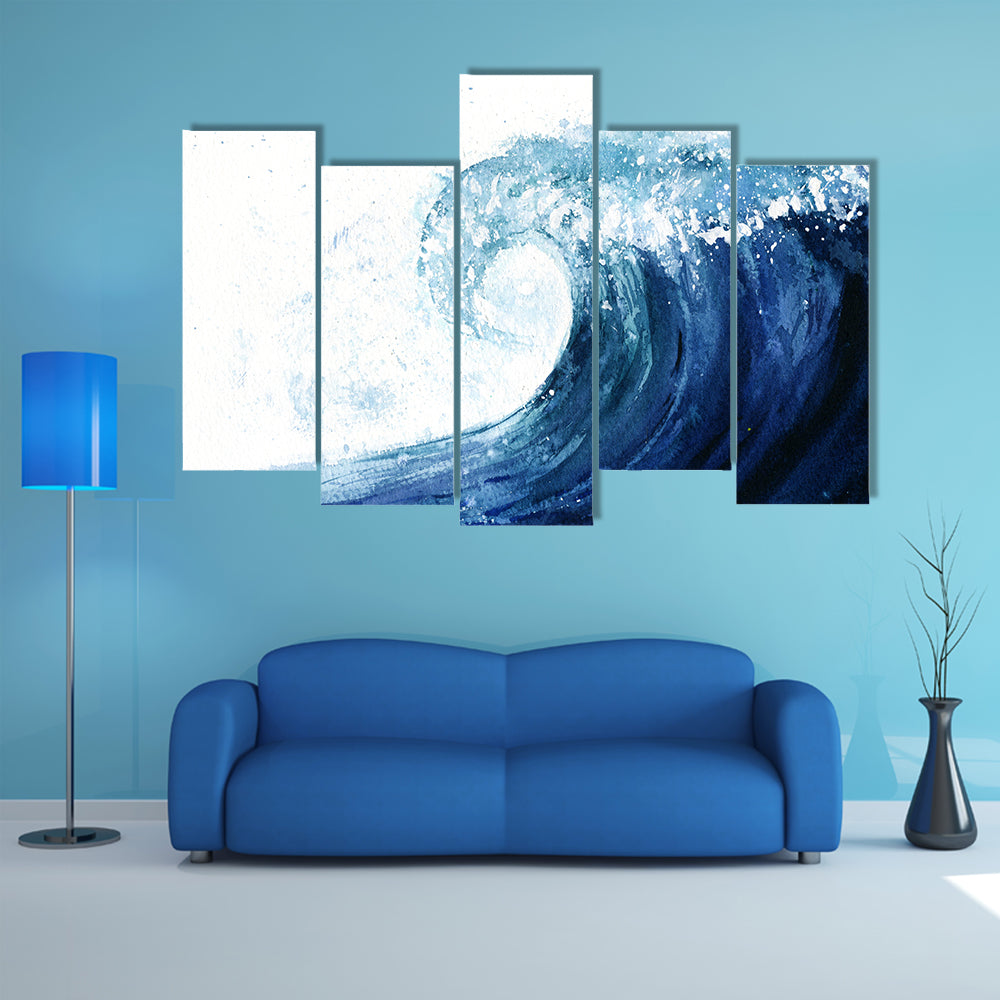 Crashing Ocean Wave Illustration Canvas Wall Art