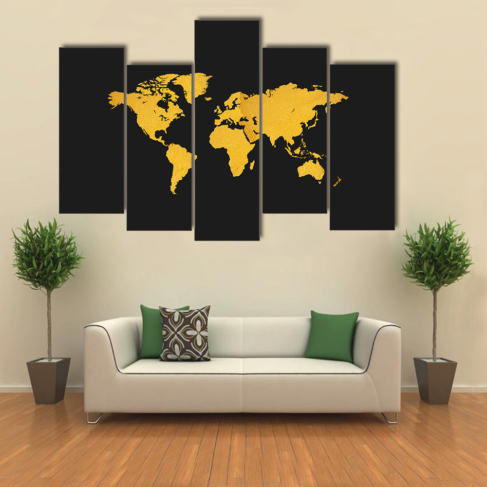 Gold Texture World Map Canvas Wall Art