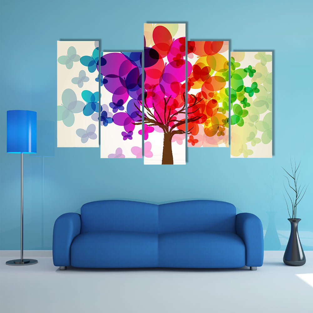 Abstract Colorful Tree with Butterflies Canvas Wall Art
