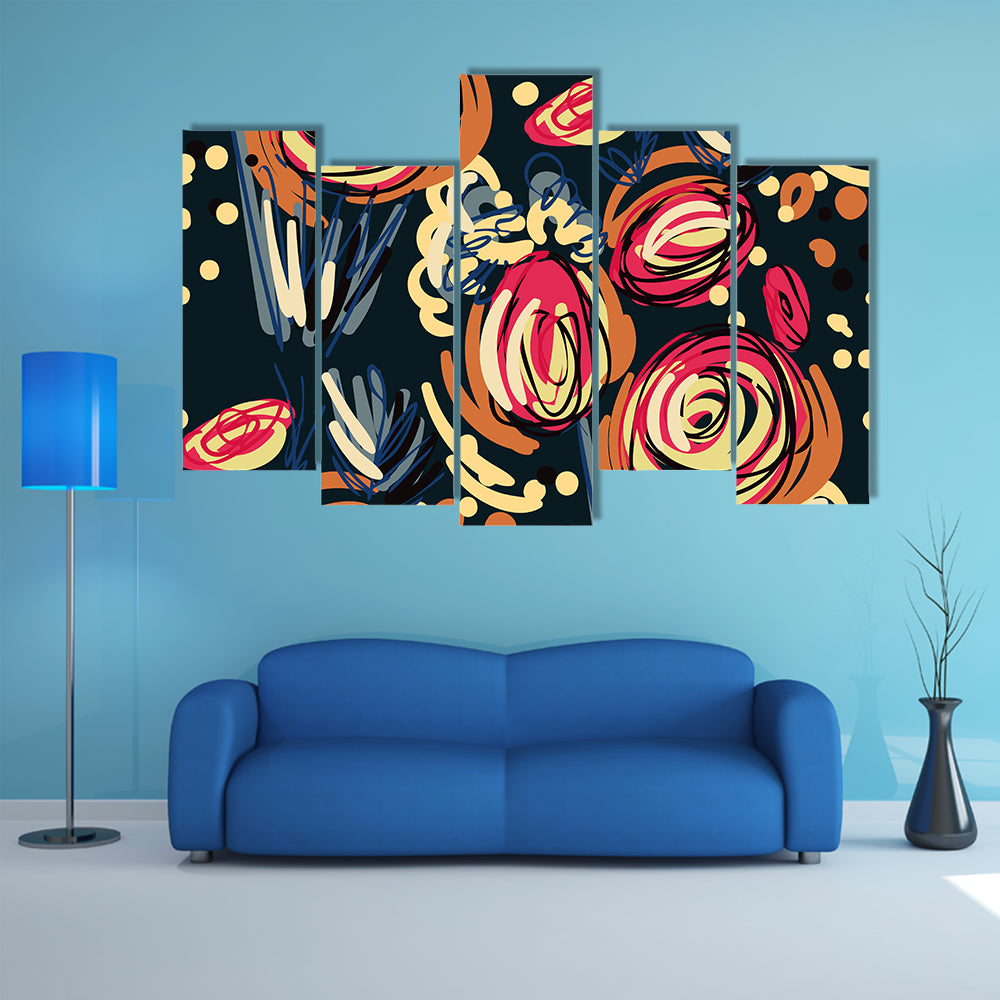 Abstract Colorful Doodle Rose Canvas Wall Art