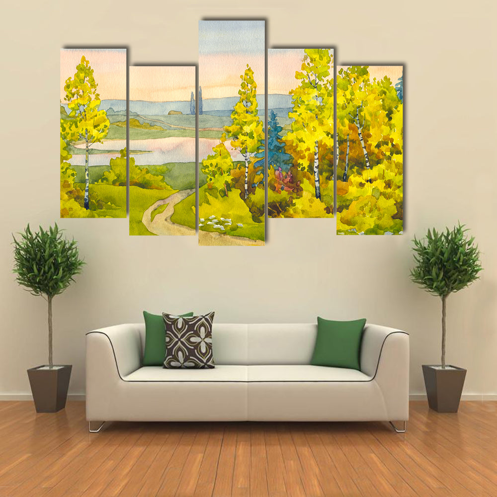 Watercolor Path to the Lake Canvas Wall Art