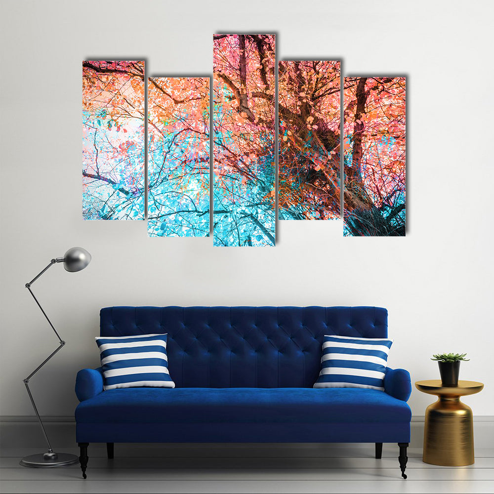 Looking Up Through Colorful Autumn Canopy Canvas Wall Art