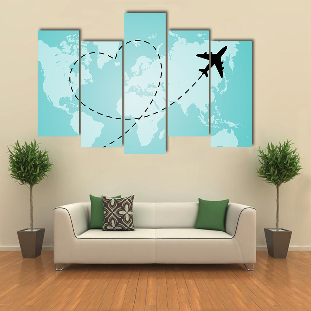 World Map With Airplane Canvas Wall Art