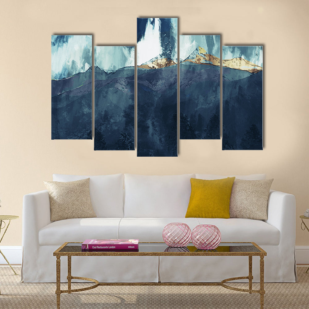 Abstract Mountain Range at Golden Dusk Canvas Wall Art