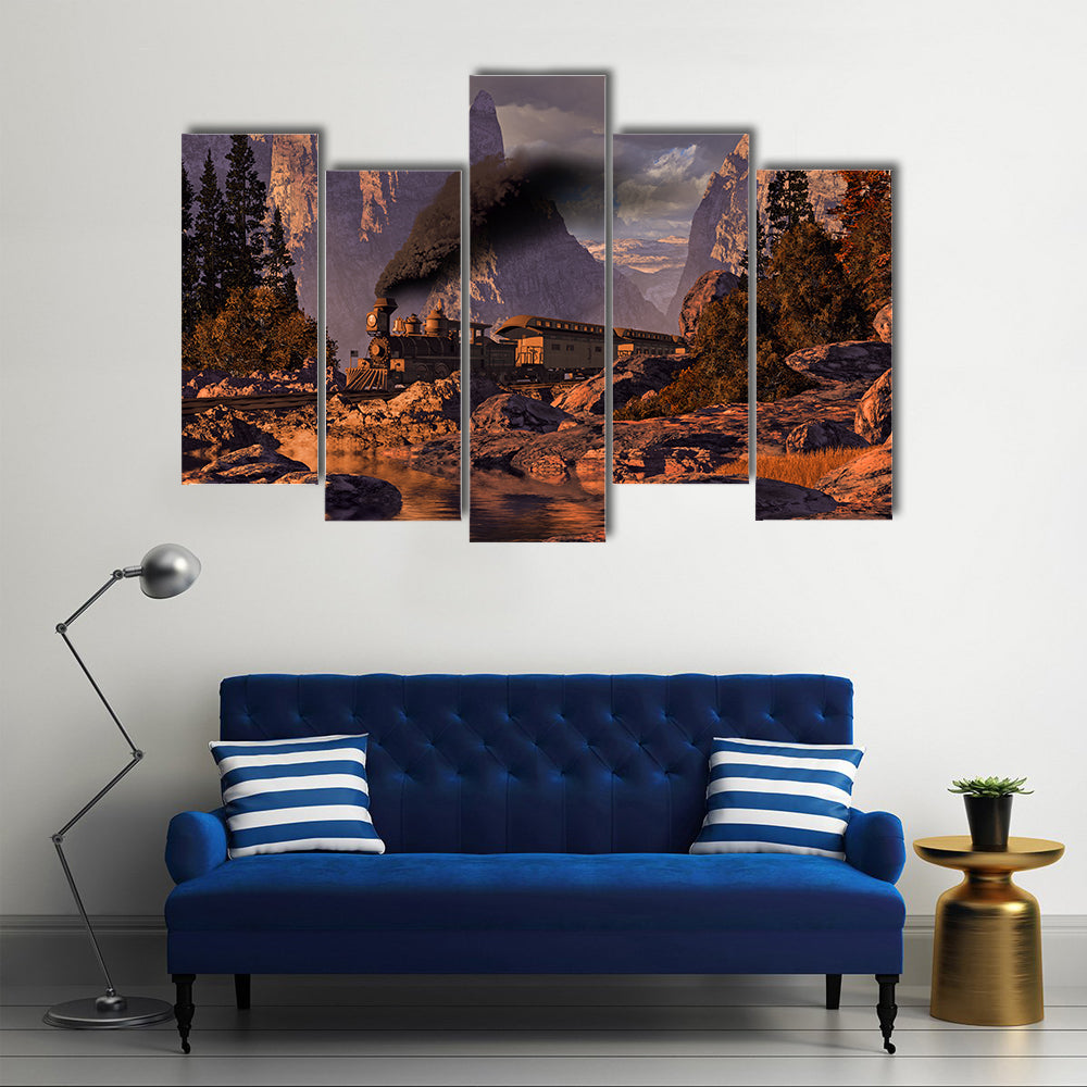 Old West Steam Locomotive at Sunset Canvas Wall Art
