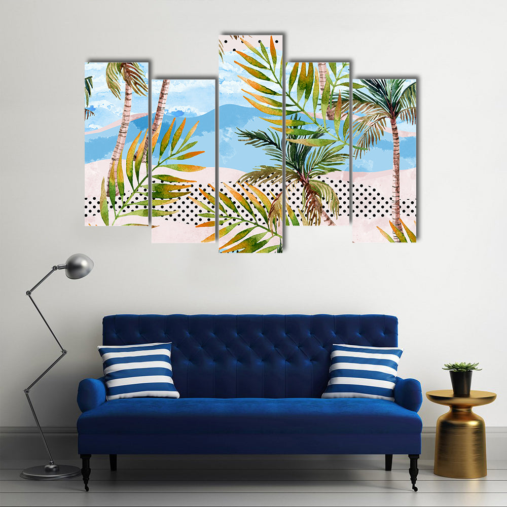 Summer Beach Abstract with Palms Canvas Wall Art