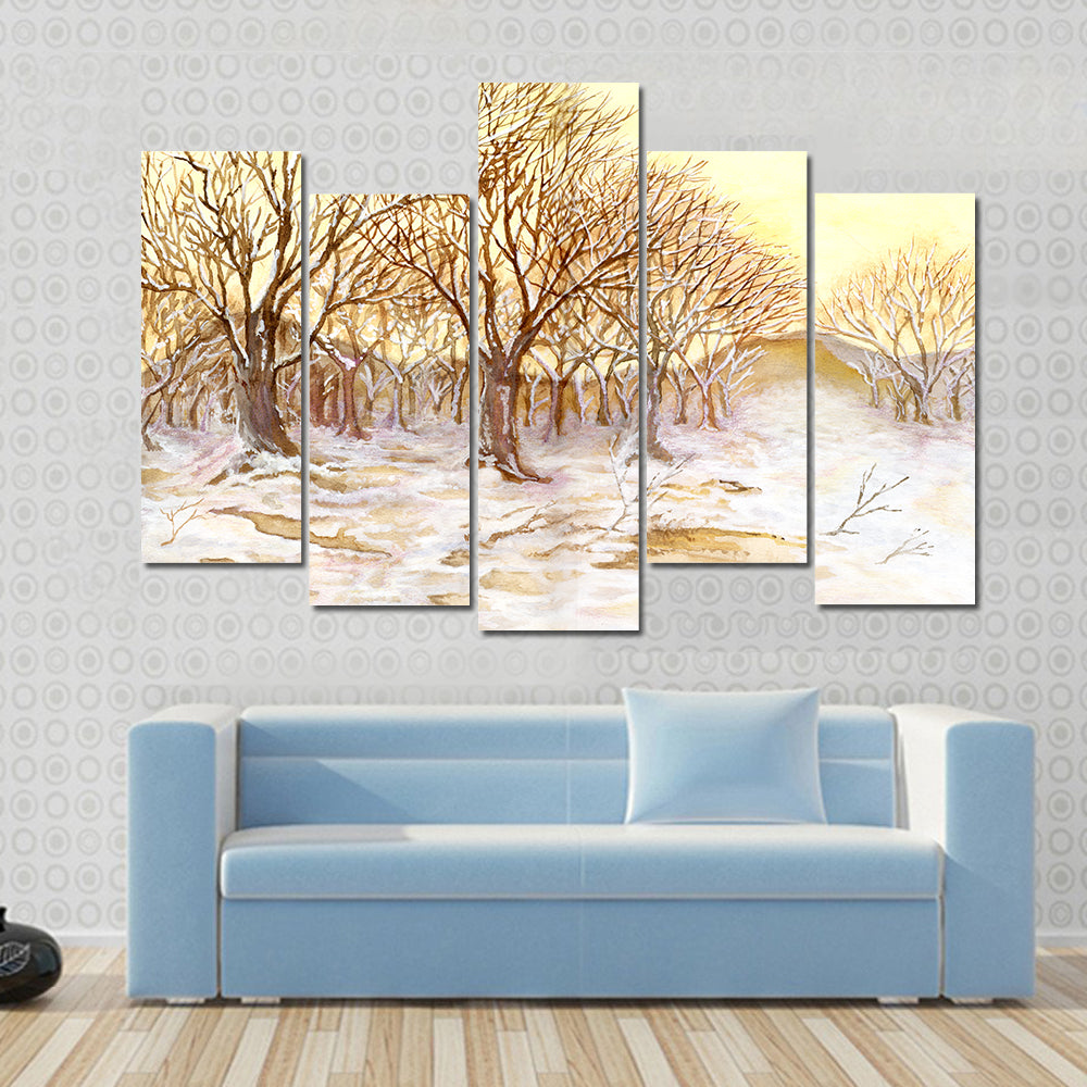 Watercolor Winter Forest Canvas Wall Art