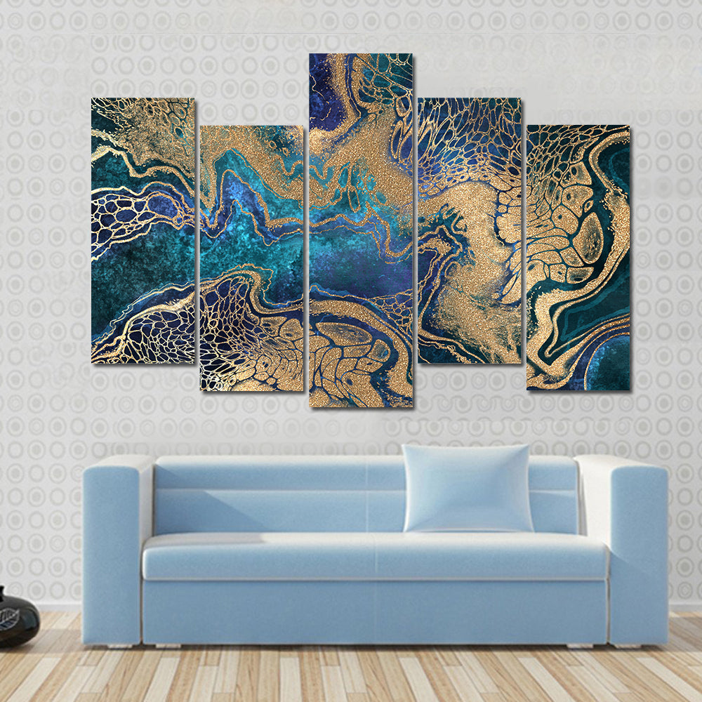 Blue And Gold Marble Texture Canvas Wall Art