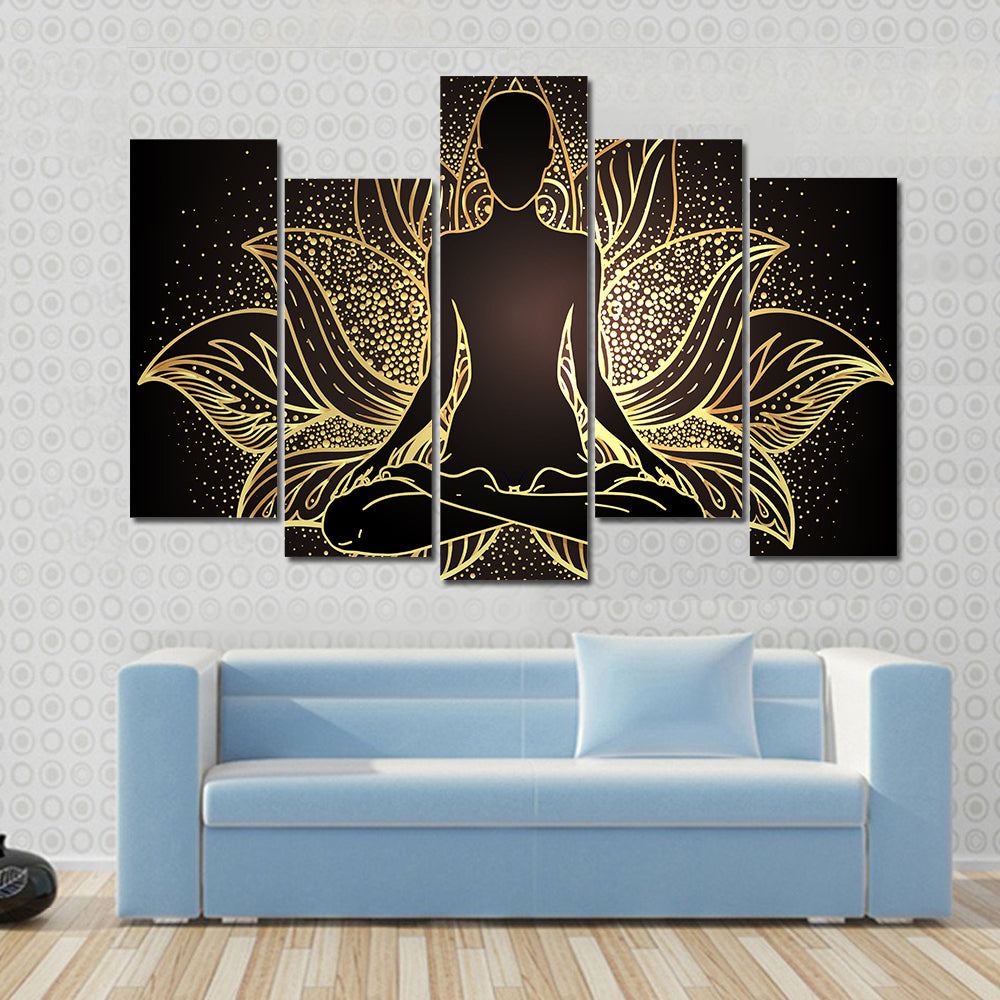 Silhouette In lotus Position Over Ornate Mandala Canvas Wall Art