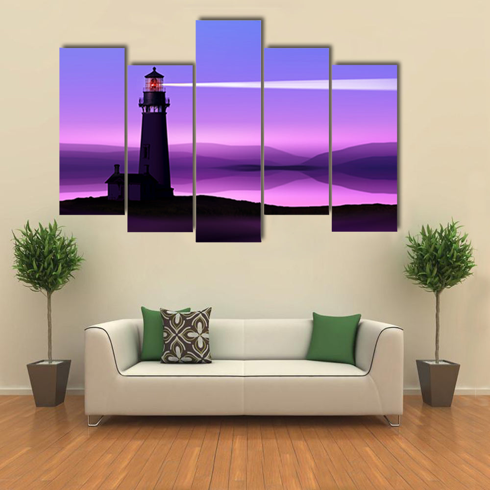 Moonlit Lighthouse Silhouette Canvas Wall Art