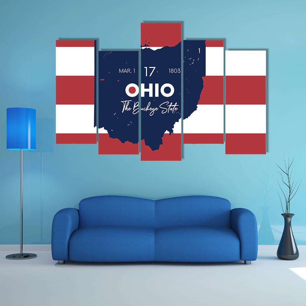 Ohio State Map with March 1 1803 Date Canvas Wall Art