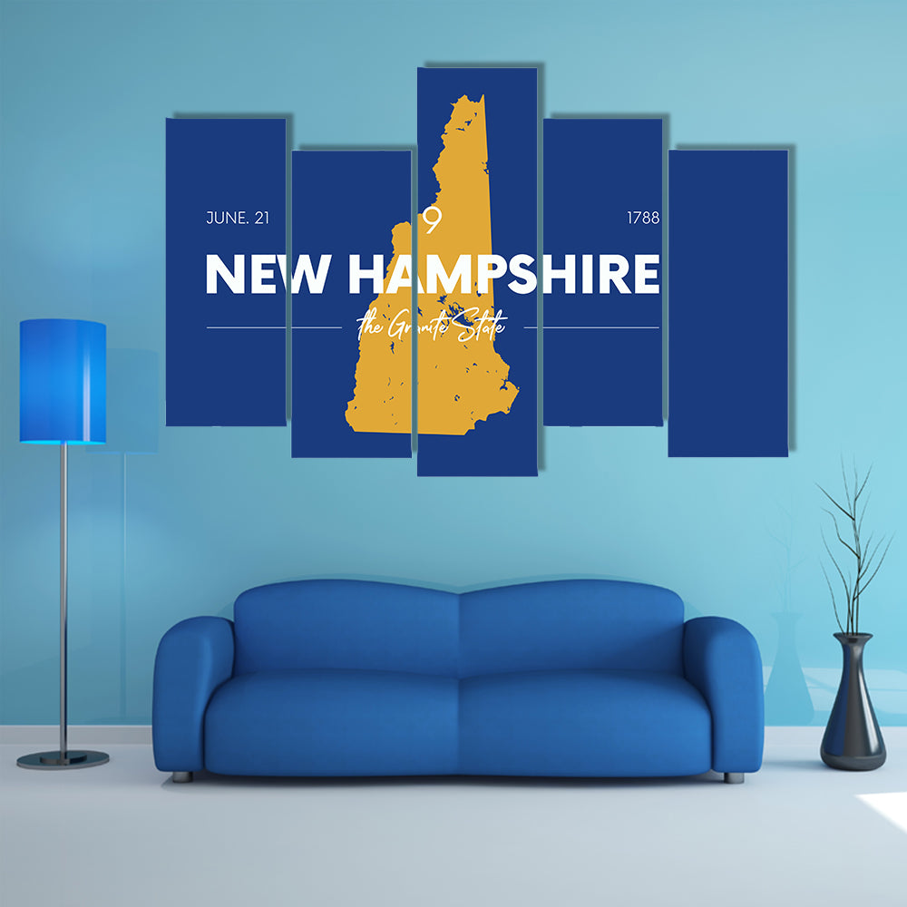 New Hampshire Gold Map Typography Canvas Wall Art