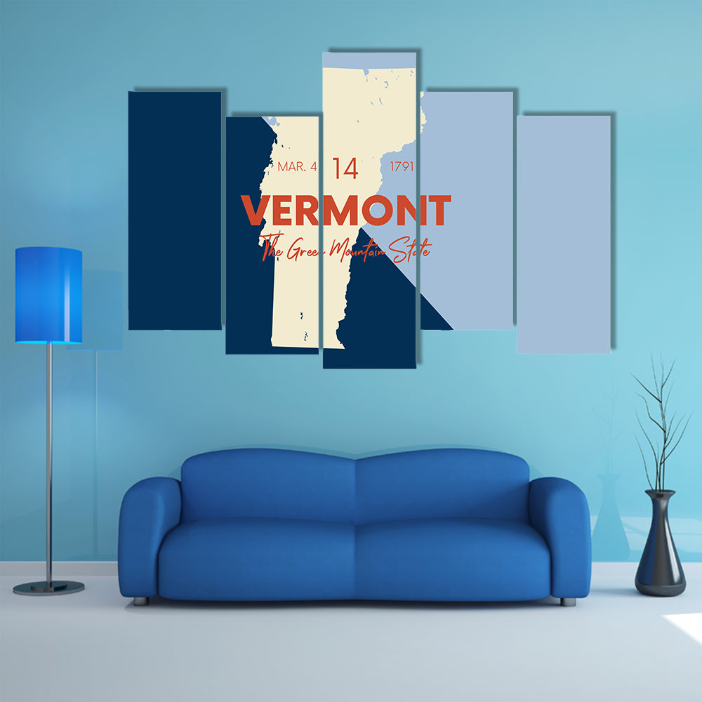 Vermont Map with Statehood Date Canvas Wall Art