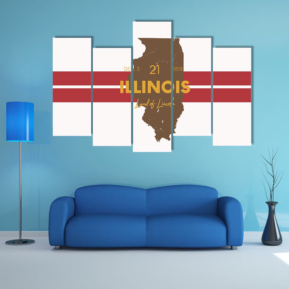 Illinois Map with Land of Lincoln Canvas Wall Art