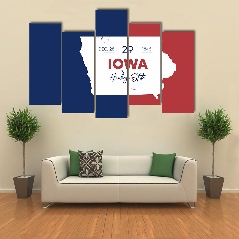 Iowa State Map with Hawkeye Script Canvas Wall Art