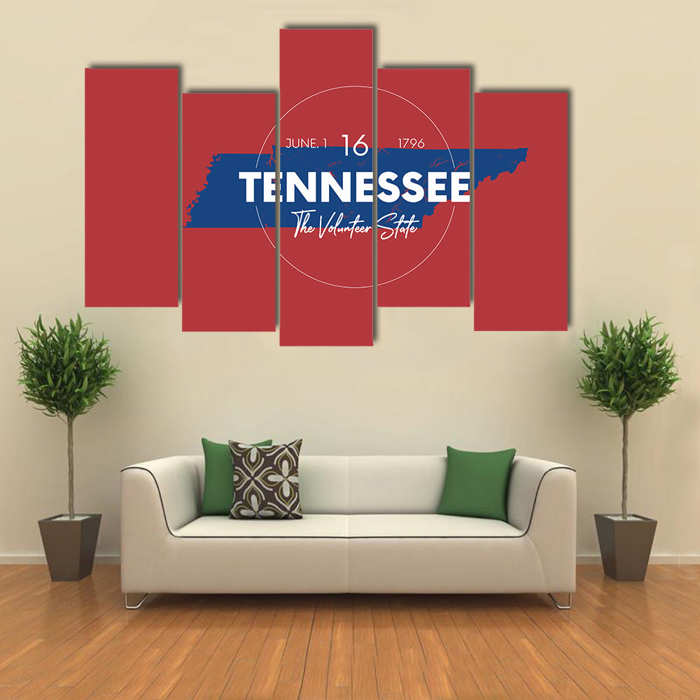 Tennessee State Map with Typography Canvas Wall Art