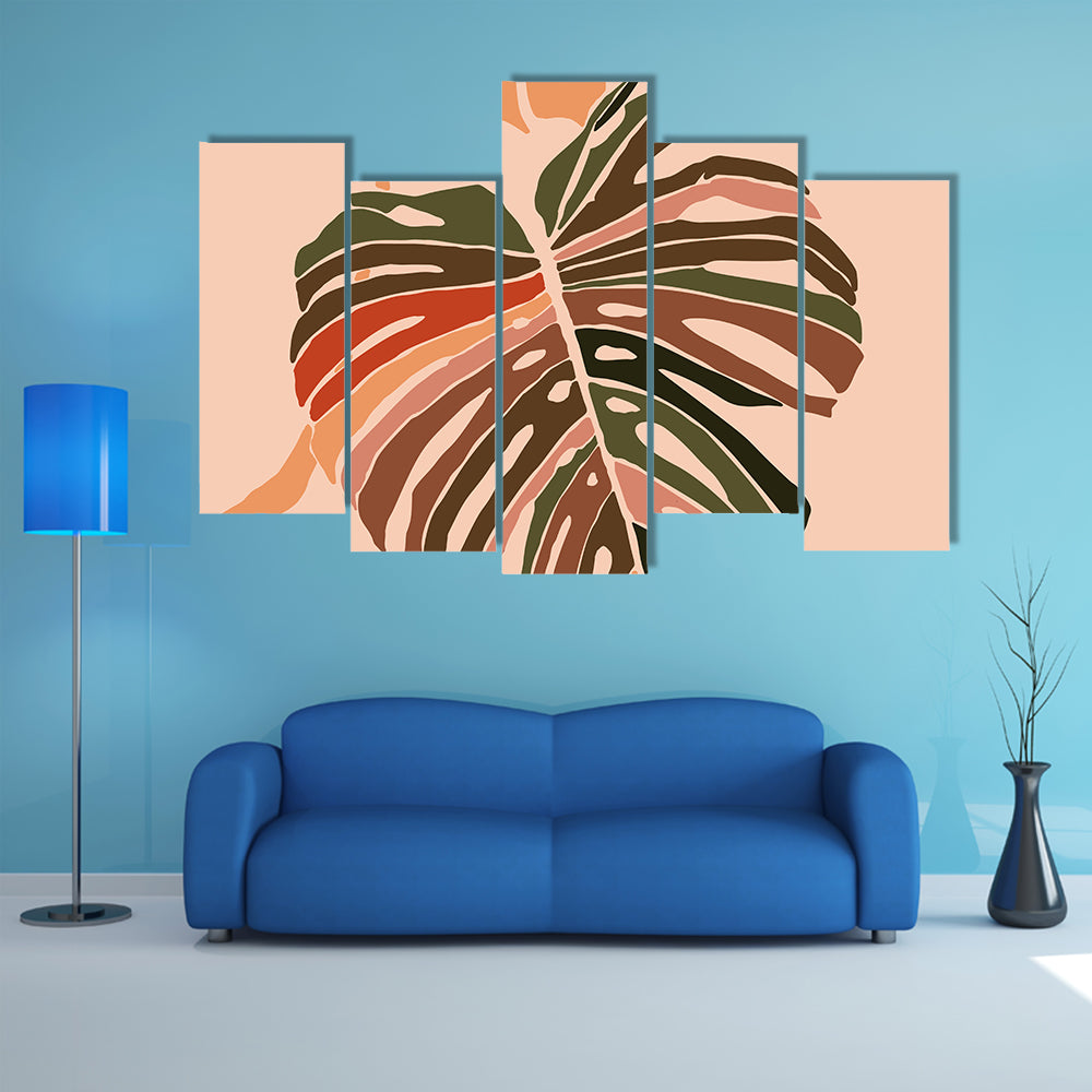Monstera Leaf Color Block Illustration Canvas Wall Art